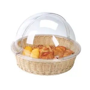 restaurant customized food bread fruit vegetables craft plastic handmade rattan wicker woven storage baskets with acrylic lid