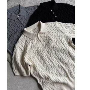2026 New Arrival <b>Thick</b> Yarn Woven Pattern Top Twisted <b>Rope</b> Knit Polo Shirt Short Sleeve Versatile Trendy Minimalist Polo - Product Image 3