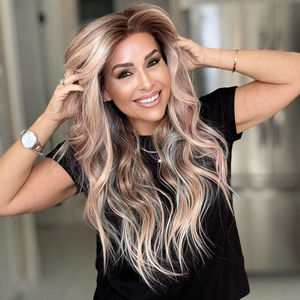 High Grade Fashion Apricot Rainbow Colorful <b>Synthetic</b> Lace Front <b>Wig</b> with Natural Hairline Long Wavy Glueless Cap - Product Image 1
