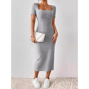 Vestido de Verano Nuevo a la Moda para Mujer, Cintura Imperio, Cuello Cuadrado, Sexy, Ajustado, a Rayas/Estampado, Midi, con Abertura, <span class=keywords><strong>Ropa</strong></span> de Mujer - Product Image 2