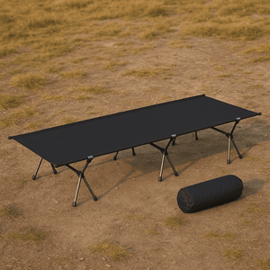 Lit de camping pliable moderne à cadre en métal léger et durable pour les randonneurs, les aventuriers et les parcs. - Product Image 1
