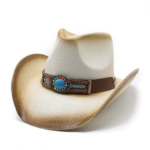 Sombrero de <span class=keywords><strong>Vaquero</strong></span> de Paja Estilo Veraniego con Protección Solar para Hombre y Mujer, <span class=keywords><strong>Pintado</strong></span> con Spray, Estilo Occidental - Product Image 5