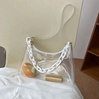 Sac bandoulière transparent en PVC personnalisé avec chaîne en acrylique, sac à main croisé transparent pour femme, vente en gros