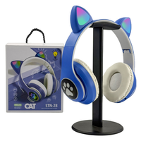 Headphone Nirkabel RGB Universal Lucu HiFi STN28 dengan Telinga Kucing, Headset Gaming Stereo Musik Menyala dengan Mikrofon