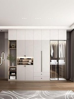 Armoire Minimaliste Écologique avec LED Intégrée, Grande Capacité, en Panneaux de Mélamine, pour Appartement Moderne