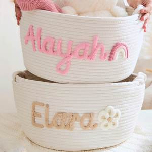 Personalized Monogrammed Woven Basket for Baby Shower Gift, Cotton <b>Knitted</b> Nursery <b>Storage</b> Organizer, Baby Toys Basket - Product Image 1