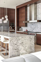 Vermonhouzz - Armoire de cuisine sur mesure, armoire de cuisine bicolore avec grand îlot de cuisine en marbre, armoire de cuisine en bois naturel