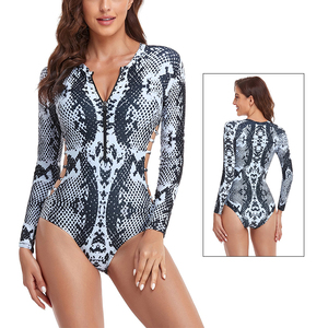 Snakeskin Print Long Sleeve Sexy <b>Swimsuit</b> One Piece Custom Swimwear Women Luxury Zipper <b>Rash</b> <b>Guard</b> UV Protection - Product Image 6