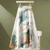 Jupe mi-longue en mousseline de soie à fleurs pour femmes, nouvelle jupe mi-longue à taille haute, imprimé couvrant l'entrejambe, grande jupe évasée en forme de A