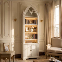 Ensemble bibliothèque gothique en bois massif noir, style vintage, avec bureau d'écriture et fauteuil en cuir