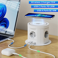 Prise de bureau escamotable avec chargeur sans fil 15W PD QC à charge rapide pour poste de travail et table de conférence