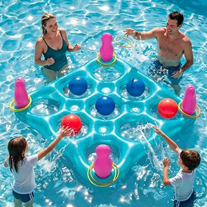 Jeu de piscine gonflable 2-en-1 coloré en PVC Tic Tac Toe et Lancer d'anneaux avec balles et anneaux pour enfants et adultes MAKE WAVES - Product Image 1