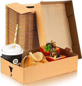 ถาดกระดาษแบบใช้แล้วทิ้ง กล่องคราฟท์ทรงสี่เหลี่ยม กล่องอาหารพับได้ ถาดกระดาษแข็งแบบป๊อปอัพ 4 มุม กล่องอาหารฟาสต์ฟู้ดสีน้ำตาล - Product Image 1