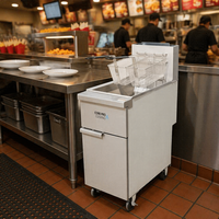 Friteuse professionnelle en acier inoxydable au propane/gaz naturel, type ouvert, sur pied, capacité 18-25L, 100 000 BTU