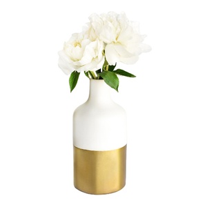 Luxury White and Gold-dipped Bouquet Cylinder Tall Ceramic Hydroponics Flower <strong>Vase</strong> <strong>for</strong> Centerpiece Wedding Decor - Product Image 1