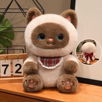 Meilleure Vente : Peluche chat siamois en fourrure de vison, couleur noire, mini chat moelleux avec écharpe, jouet en peluche personnalisé