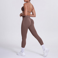 Nahtloses, atmungsaktives, zweiteiliges Yoga-Set mit Rückenfreiem Halter-BH und Langer Hose