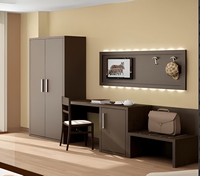 Maßgefertigtes Europäisches Modernes 5-Sterne Apartment-Hotel Schlafzimmer-Set Teak California King Bettgestelle Melamin-Kleiderschränke