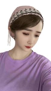 Pañuelo para la cabeza musulmán, pañuelo elástico de alta calidad con cuentas de color sólido para mujer, gorro árabe para quimioterapia, tela con lentejuelas - Product Image 5