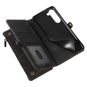 เคสโทรศัพท์แบบกระเป๋าหนัง PU สำหรับ Samsung S23 Plus, ช่องใส่บัตร 9 ช่อง + ช่องใส่เหรียญแบบมีซิป, ขาตั้ง, ป้องกัน RFID, หมุนได้ 360 องศา °   การป้องกัน - Product Image 5