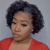 Perruque Courte Bouclée en Cheveux Humains Brésiliens 100% Vierges, Transparente, Sans Colle, Naturelle, avec Raie en T, pour Cheveux de Bébé