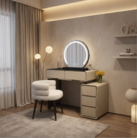 Coiffeuse moderne en bois de chêne avec miroir LED réglable, tiroirs et tabouret – Durable et écologique pour chambre à coucher