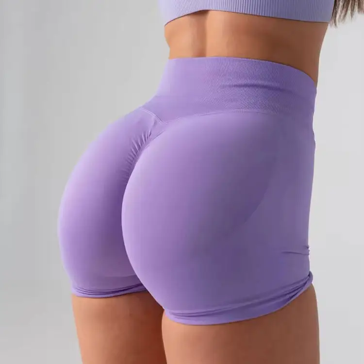 wholesale custom logo seamless women sports fitness shorts scrunch butt tummy control solid skin yoga shorts