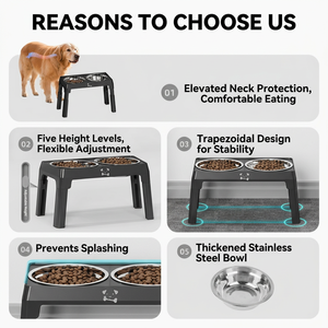 Palide Adjustable Double Stainless Steel <b>Dog</b> <b>Bowl</b> Foldable <b>Stand</b> for Medium Large Pets - Product Image 4