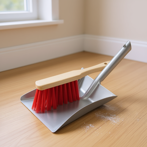 ชุดที่โกยขยะและแปรง 2 ชิ้น NLLE ทำจากโลหะพร้อมด้ามไม้ ขนแปรงสีแดงสำหรับทำความสะอาดพื้น - Product Image 3