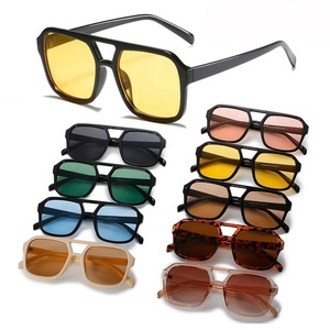 Gafas de Sol de Piloto a la Moda para Mujer Estilo Vintage con Doble Puente y Lente Amarillo, Gafas de Sol en Tendencia para Dama con Protección UV400 - Product Image 1