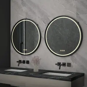Круглое и эстетичное умное водонепроницаемое перезаряжаемое зеркало для ванной комнаты со светодиодным освещением