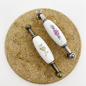 Tiradores de Cerámica Vintage Antiguos para Gabinetes, Tiradores Florales de Porcelana, Herrajes Rústicos de Bronce y Plata para Armarios y Muebles de Cocina - Product Image 2