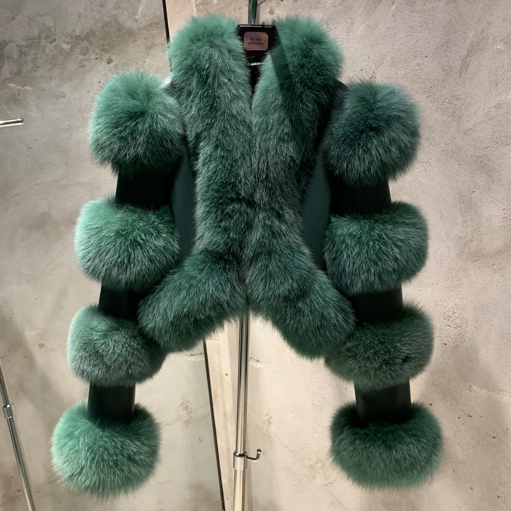 Wholesale Custom Dark Green Fur Jacket - Original Leather