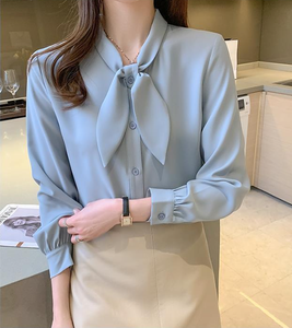 Blus Cetak Chiffon Gaya Korea Terbaru Terlaris untuk Wanita, Kemeja Lengan Panjang Musim Semi - Product Image 3