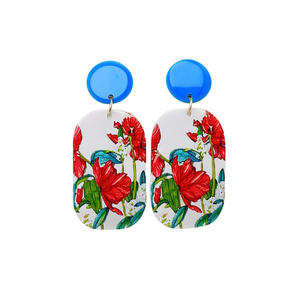 Orecchini dipinti con design floreale, borchie blu, gioielli alla moda, 12 pezzi - Product Image 1