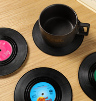 Sous-verre de disque vinyle créatif 6 pièces un ensemble tapis de tasse de disque ABS avec anneau antidérapant en silicone sous-verre de CD personnalisé