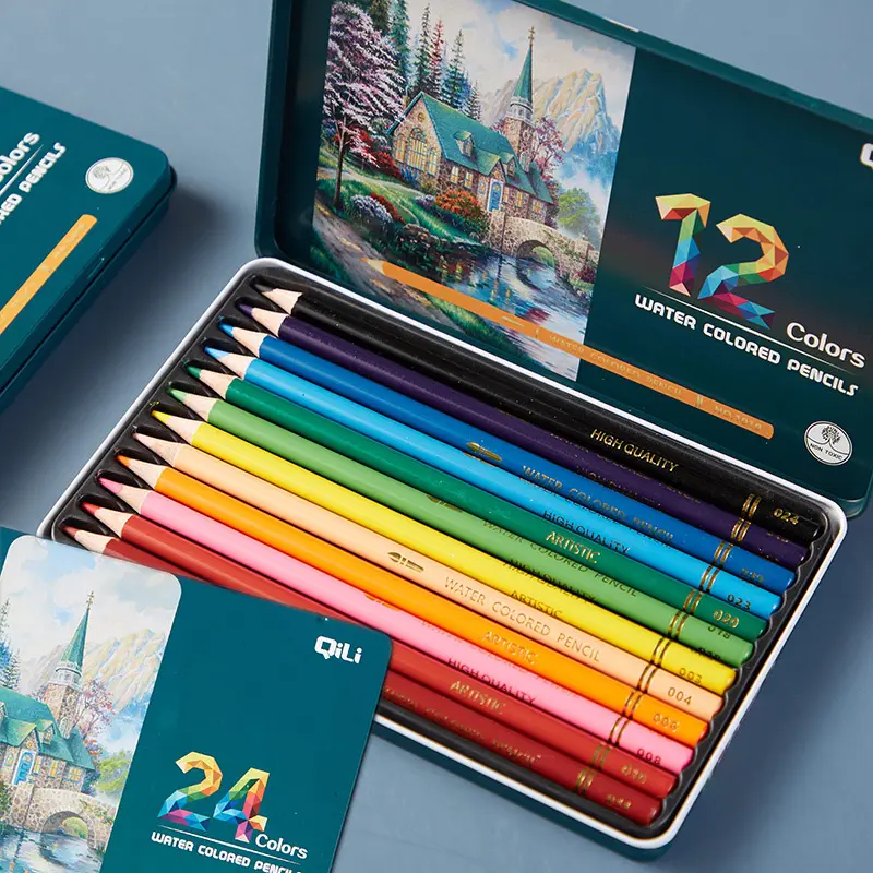 12 crayons de couleur solubles dans l'eau de couleur en gros 24 couleurs boîte en fer au plomb étudiant peinture graffiti stylos de couleur