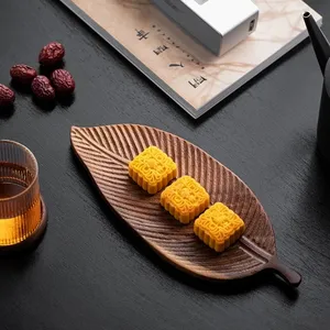 木叶形状茶盘水果茶套装托盘甜点小吃盘日式面包木盘