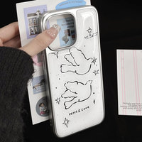 Coque de téléphone en résine époxy de dessin animé pour iphone16 16pro/PM 15 15promax/14Promax/14pro 14/13 13pro 12 11 coque à bords argentés galvanisés