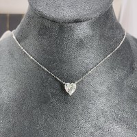 Kalung Berlian Moissanite Potongan Hati 2 Karat VVS D GRA Minimalis Perak Sterling 925 Berlapis Platinum Perhiasan Klasik untuk Wanita