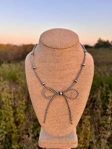 Collar de Plata de Ley con Lazo, Estilo Navajo, Perlas, Coqueto, Moderno, Collar Occidental con Lazo - Product Image 2