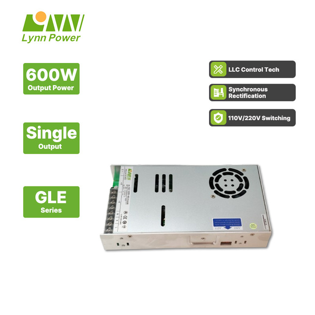 LYNN GLE-600S-48V 12.5A 600W Single Output 90% Efficiency AC-DC Switching Power Supply 100-240VAC Input Surge 100A/230VAC 5-Year