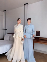 Prêt à expédier – Nouvelle robe élégante pour femme musulmane, modeste, brodée de sequins et perles, col en V, longueur cheville, coupe ajustée, manches longues, simple boutonnage