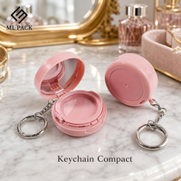 Compact cosmétique vide recyclable rose avec miroir et porte-clés, 53x23mm, capacité 5g, boîtier ABS, insert PP, vente en gros OEM