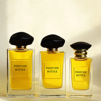 Conception simple chinoise de haute qualité ronde rectangulaire 30ml 50ml 100ml bouteille de parfum en verre avec chapeau noir brillant + boîte d'emballage