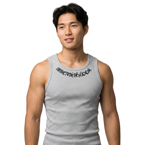 เสื้อกล้ามชายสีเทา คอโอ พิมพ์ลายตัวอักษร สไตล์ลำลอง ผ้าฝ้ายถัก 100% โลโก้ด้านหน้า - Product Image 1