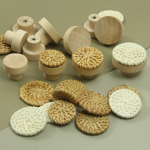 Poignées de tiroir rondes en rotin tressé couleur naturelle, 6 pièces avec vis, pour armoires en bois Golden Leaf - Product Image 4