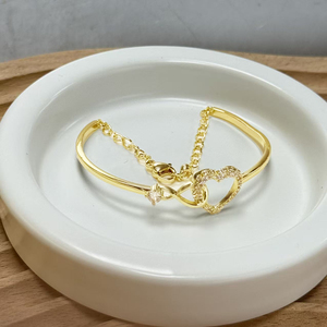 Bracelets Joncs Ouverts en Alliage de Cuivre Doré avec Nœud et Cœur Minimaliste, Bijoux de Mode Réglables pour Femmes, Vente en Gros - Product Image 3