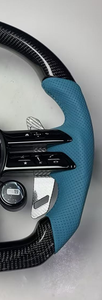 Volant de voiture personnalisé en fibre de carbone véritable pour AMG W206 W223 W213, cuir perforé bleu personnalisable, mise à niveau sur mesure - Product Image 3