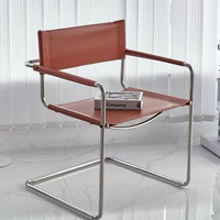 Chaises de salle à manger modernes en acier inoxydable, chaises à coussin souple en cuir brun pour restaurant, hôtel, maison, usage commercial